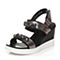 BASTO/百思图夏季专柜同款灰/黑色羊皮/布面休闲水钻坡跟女凉鞋TCW01BL7