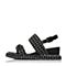 BASTO/百思图夏季专柜同款黑色羊皮/布时尚格纹坡跟女凉鞋TCN03BL7
