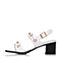 BASTO/百思图夏季专柜同款白色牛皮珍珠通勤粗高跟女凉鞋CO01DBL7