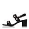 BASTO/百思图夏季专柜同款黑色羊皮珍珠通勤粗高跟女凉鞋TCO01BL7