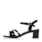 BASTO/百思图夏季专柜同款黑色漆牛皮简约通勤粗跟女凉鞋TCT07BL7