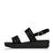 BASTO/百思图夏季专柜同款黑色羊皮/布一字带坡跟女凉鞋TJQ08BL7