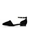 BASTO/百思图春季黑色羊皮尖头包跟女凉鞋TS805AK7