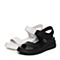 BASTO/百思图夏季专柜同款黑色牛皮露趾坡跟一字带女凉鞋17B04BL7