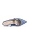BASTO/百思图夏季蓝色羊绒布时尚优雅尖头粗跟女后空凉鞋0591DBL7