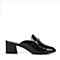 BASTO/百思图新款夏季专柜同款黑色漆牛皮粗跟穆勒女凉拖鞋TPQ01BT7