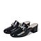 BASTO/百思图新款夏季专柜同款黑色漆牛皮粗跟穆勒女凉拖鞋TPQ01BT7