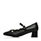 BASTO/百思图秋季专柜同款黑色绵羊皮珍珠玛丽珍粗跟女单鞋TX532CQ7