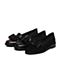BASTO/百思图秋季专柜同款黑色光面牛皮/布面蝴蝶结方跟女单鞋TM234CQ7