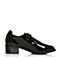 BASTO/百思图秋季专柜同款黑色漆PU简约纯色系带粗跟女单鞋RAZ20CM7