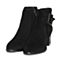 BASTO/百思图秋季专柜同款黑色羊皮休闲纯色尖头方跟女皮靴17C30CD7