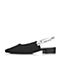 BASTO/百思图新款夏季黑色布面字母尖头粗中跟女凉鞋9062DBH7