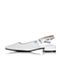 BASTO/百思图新款夏季白色布面字母尖头粗中跟女凉鞋9062DBH7
