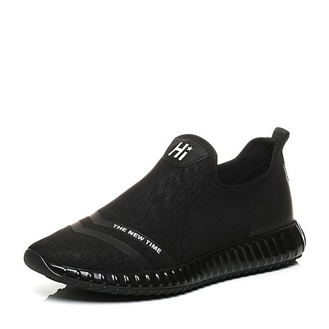 BASTO/百思图秋季专柜同款黑色印花布字母套脚男休闲鞋BID16CM7