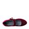 BASTO/百思图秋季新品深红色真丝绒珍珠复古粗跟女单鞋F1710CQ7