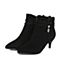 BASTO/百思图秋季专柜同款黑色羊皮时尚优雅尖头女皮靴短靴17C53CD7