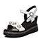 BASTO/百思图夏季专柜同款白色牛皮珍珠露趾坡跟女皮凉鞋17B75BL7