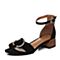 BASTO/百思图夏季专柜同款黑色羊皮一字带简约方跟女凉鞋17B71BL7