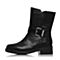 BASTO/百思图冬季专柜同款黑色简约纯色休闲女皮靴中靴RBE60DZ7