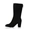 BASTO/百思图冬季专柜同款黑色羊皮简约侧拉链粗跟女皮靴中靴RBJ61DZ7