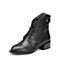 BASTO/百思图冬季专柜同款黑色牛皮尖头系带女皮靴马丁靴RBD42DD7