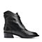 BASTO/百思图冬季专柜同款黑色牛皮尖头系带女皮靴马丁靴RBD42DD7