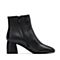 BASTO/百思图冬季专柜同款黑色牛皮时尚简约方头粗跟女皮靴RAH47DD7
