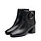BASTO/百思图冬季专柜同款黑色牛皮时尚简约方头粗跟女皮靴RAH47DD7