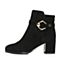 BASTO/百思图秋季专柜同款黑色羊皮粗跟女皮靴短靴17C78CD7