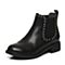 BASTO/百思图冬季黑色牛皮时尚简约休闲圆头方跟女皮靴短靴RAI45DD7
