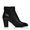 BASTO/百思图冬季黑色牛皮金属装饰侧拉链优雅粗高跟女皮靴RBJ42DD7