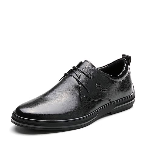 BASTO/百思图冬季专柜同款黑色牛皮革商务系带男皮鞋17N11DM7