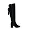 BASTO/百思图冬季专柜同款黑色牛剖层皮革流苏纯色女皮靴超长靴17D21DC7