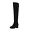 BASTO/百思图冬季专柜同款黑色牛剖层皮革女皮靴超长靴17D24DC7