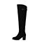 BASTO/百思图冬季专柜同款黑色牛剖层皮革女皮靴超长靴17D24DC7