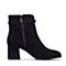 BASTO/百思图冬季专柜同款黑色羊皮金属粗跟女皮靴短靴17D38DD7