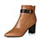 BASTO/百思图冬季专柜同款棕色牛皮尖头优雅女皮靴短靴TZ749DD7