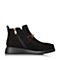 BASTO/百思图冬季专柜同款黑色牛皮/纺织品休闲坡跟女皮靴短靴17D51DD7