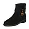 BASTO/百思图冬季黑色羊绒皮/毛线休闲舒适方跟女皮靴短靴60866DD7