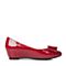 BASTO/百思图秋季专柜同款暗红色牛皮蝴蝶结浅口内增高女单鞋17C99CQ7