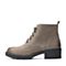 BASTO/百思图冬季专柜同款灰色牛皮系带方跟女皮靴短靴17D55DD7