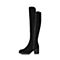 BASTO/百思图冬季专柜同款黑色牛剖层皮革侧拉链方跟女皮靴长靴17D75DC7