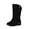 BASTO/百思图冬季专柜同款黑色牛剖层皮革纯色方跟女皮靴长靴17D25DC7