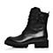 BASTO/百思图冬季黑色牛皮休闲系带方跟女皮靴马丁靴X6866DD7