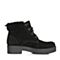 BASTO/百思图冬季黑色牛剖层皮革简约休闲系带方跟女休闲靴短靴X6223DD7