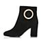BASTO/百思图秋季专柜同款黑色羊皮粗跟女皮靴短靴17C79CD7
