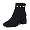 BASTO/百思图冬季专柜同款黑色羊皮珍珠花边粗跟女皮靴短靴17D60DD7