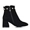 BASTO/百思图冬季专柜同款黑色羊皮珍珠花边粗跟女皮靴短靴17D60DD7
