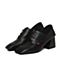 BASTO/百思图秋季专柜同款黑色牛皮时尚方头系带女皮鞋17Y04CM7