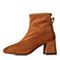 BASTO/百思图冬季专柜同款棕色羊皮/纺织品方头粗跟女皮靴袜靴17D86DD7